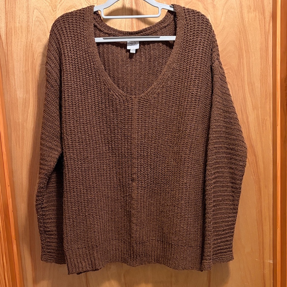 Cozy Casual Brown V-Neck Knit Sweater